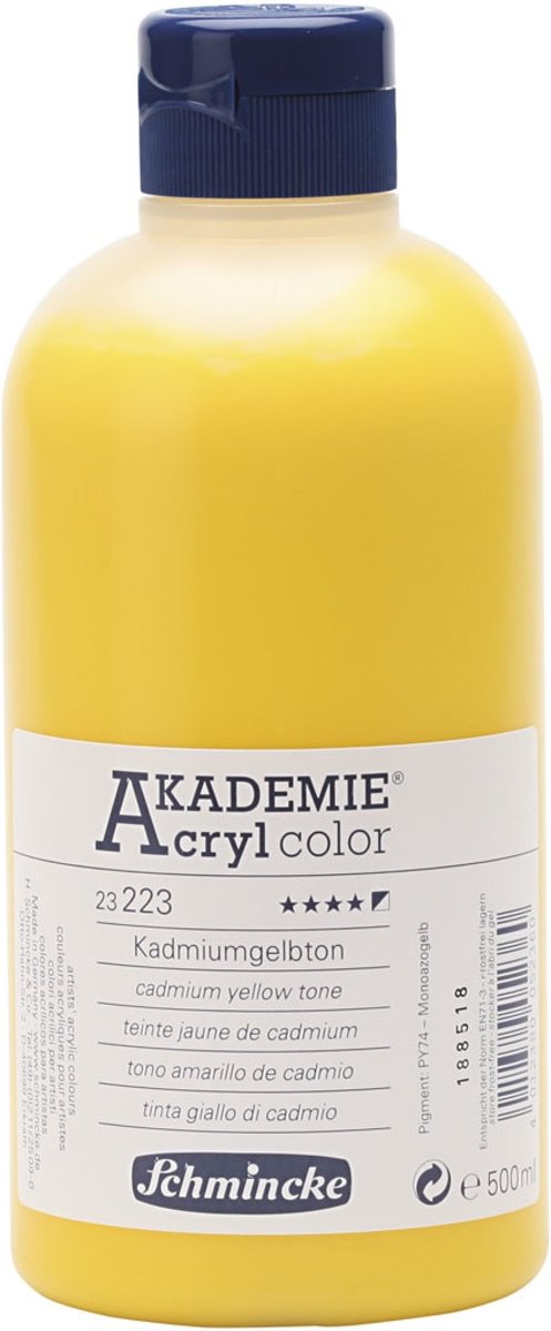 Schmincke AKADEMIE® Acryl color , cadmium yellow hue (223), semi-opaque, good fade resistant, 500ml [HOB-31854]